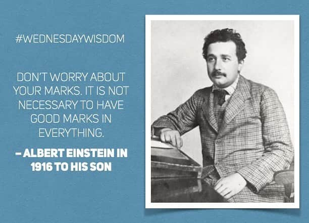 アルベルト・アインシュタインさんのインスタグラム写真 - (アルベルト・アインシュタインInstagram)「#WednesdayWisdom: “Don't worry about your marks. It is not necessary to have good marks in everything." – Albert Einstein in 1916 to his son.」9月6日 22時00分 - alberteinstein
