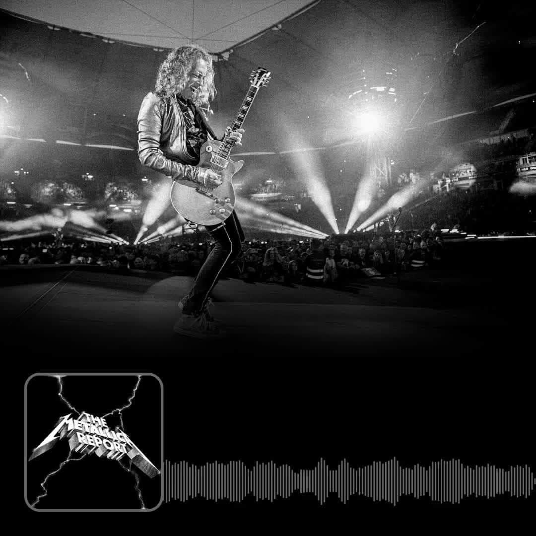メタリカのインスタグラム：「This week on The Metallica Report…  @kirkhammett joins the pod to discuss his solos from 72 Seasons and the #M72 World Tour. Plus, the band’s chef, Simon Mitchell, shares the Metalli-menu that keeps us in top-performing shape. And ICYMI, we tie up all the loose ends related to Storm, our four-legged fan who snuck her way into night 1 of #M72LA at Sofi Stadium.  Follow The Metallica Report at metallica.lnk.to/TheMetallicaReport (link in bio) or wherever you get your podcasts. New episodes drop every Wednesday!  📸 @rosshalfin」