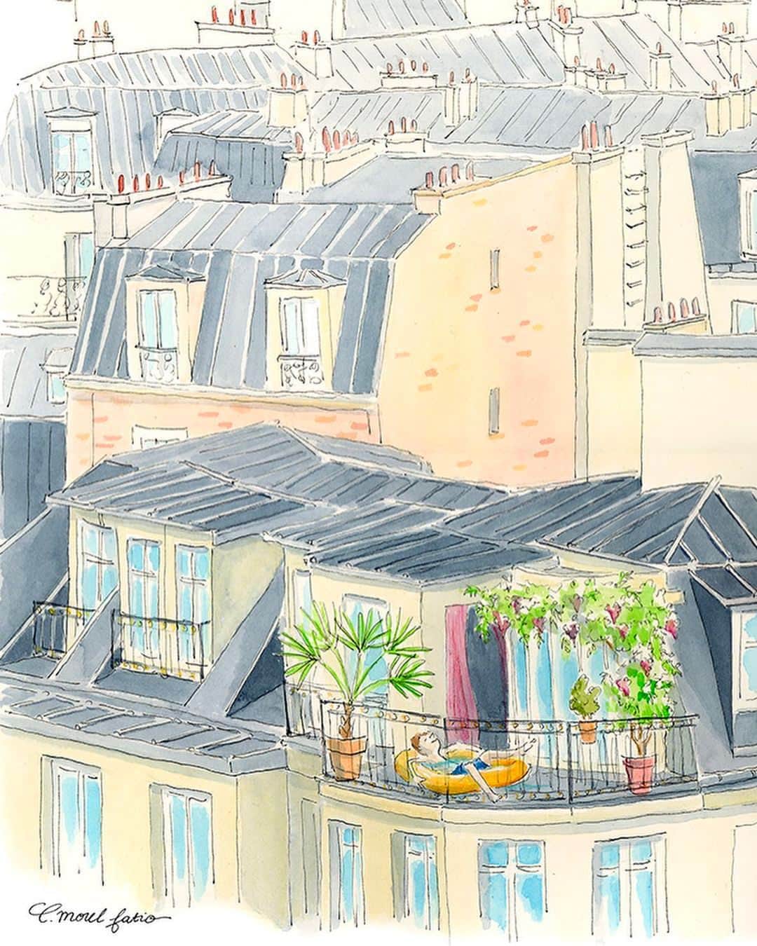 My Little Parisのインスタグラム：「Tout quitter pour vivre dans les immeubles de @claire.morelfatio .  🇬🇧: Leave it all behind to live in @claire.morelfatio ‘s buildings. (🎨: @claire.morelfatio )」