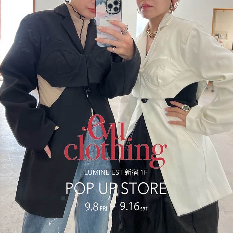 ルミネエスト新宿のインスタグラム：「【POPUP 情報＊evu clothing】  ▶  通常のファッションルールに縛られることなく、斬新でアート的な視点から、ユニークなアイテムやデザインで自分らしさを表現したい人々に向けて提案しています。  ---------------------------------------------------  出店期間☞ 9/8(fri)-9/16(sat) 出店区画☞ 1Fインフォメーション横  @evu_clothing   皆さま是非お越しください❁  #lumineest #lumineest新宿 #lumineestshinjuku #ルミネエスト #ルミネエスト新宿 #POPUP #POPUPSTORE #期間限定#期間限定ショップ#秋コーデ#一癖コーデ」