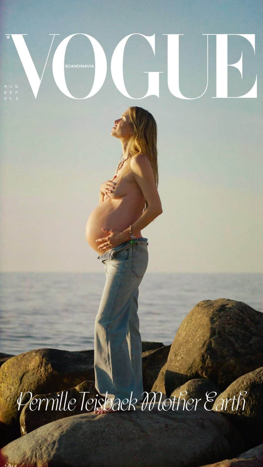 ペニーレ・タイスベックのインスタグラム：「Feeling so extremely proud to be celebrating mothers all over the 🌍 with @voguescandinavia  To me, pregnancy is so monumental and life-affirming, and with this post I’m hoping to be able to celebrate that, its purity and the fact that my body has brought me the loves of my life x 4 🩵🩵🩵🩷 Forever grateful for this opportunity!」