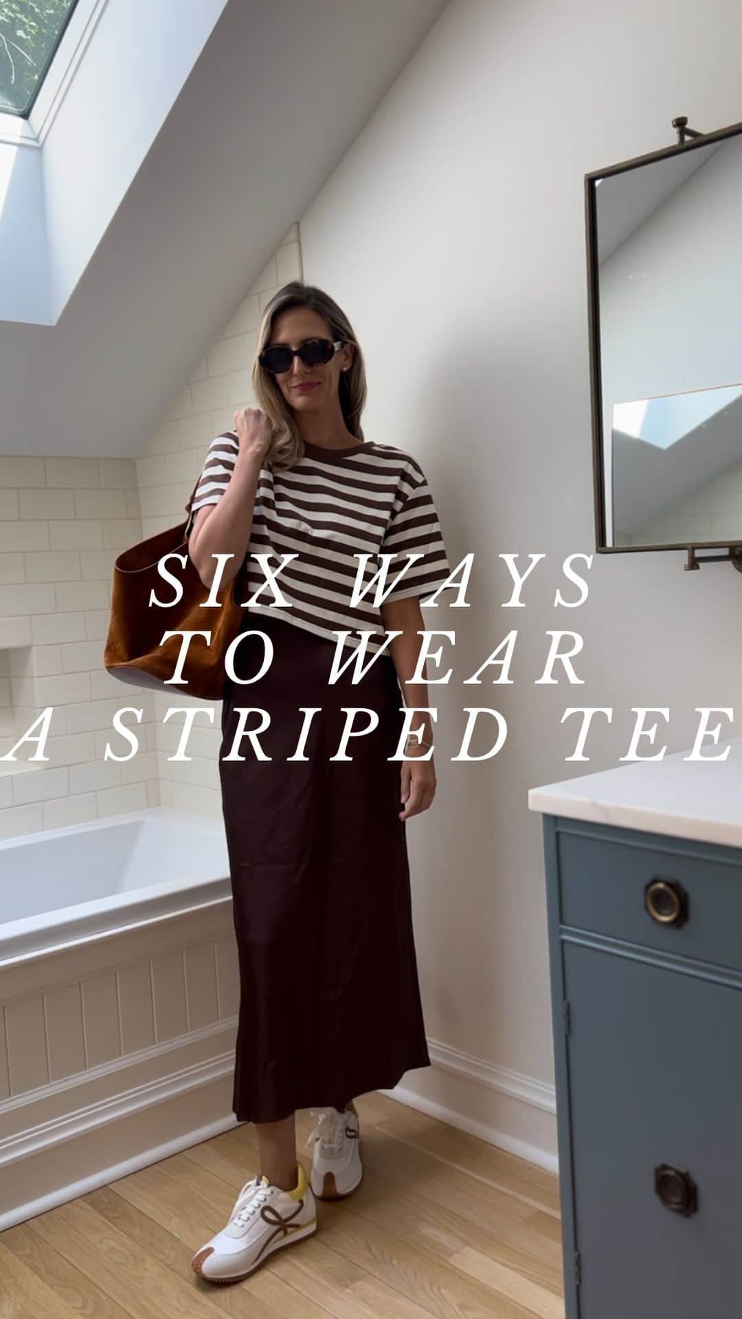 Anna Jane Wisniewskiのインスタグラム：「The boxy striped tee: who knew you could wear it so many ways?! (PS it’s @amazonthedrop )  #amazonfashion #stylereel #classicstyle #howtowear」