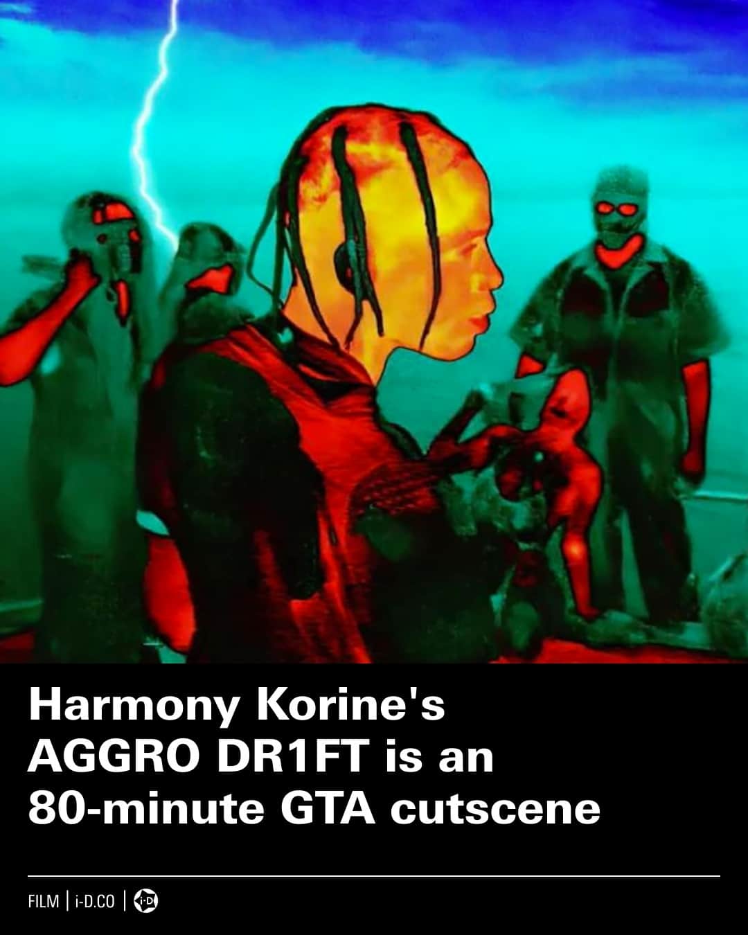 i-Dさんのインスタグラム写真 - (i-DInstagram)「Perhaps keen to remind his contemporaries of the trappings of nostalgia: AGGRO DR1FT looks and sounds nothing like of Harmony Korine's previous films, but is teeming with that spirit, which runs through it like a lurid gulp of Monster energy drink.⁠ ⁠ It’s a narrative feature which wears that label like a parasite, trying at every turn to expel it – shot entirely using thermal lens and rendered in deep blues, oranges, yellows and reds, like a child’s paint pot. The plot is followed only vaguely over the film’s 80 minutes, often being forgotten about entirely.⁠ ⁠ Hit the link in bio to read @douglasgrnwd's full review of the @travisscott starting movie, from Venice Film Festival.⁠ .⁠ .⁠ .⁠ #AGGRODR1FT #HarmonyKorine #TravisScott #venicefilmfestival」9月7日 4時30分 - i_d