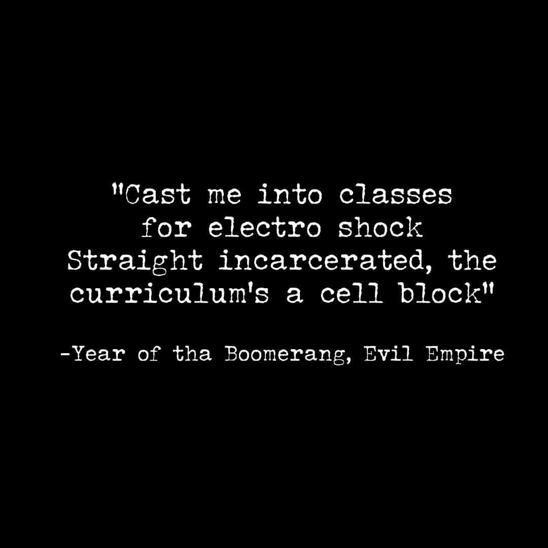 RAGE AGAINST THE MACHINEのインスタグラム：「"Cast me into classes for electro shock Straight incarcerated, the curriculum's a cell block" // Year of tha Boomerang」