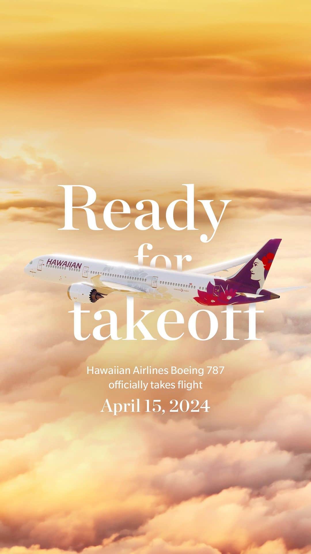 ハワイアン航空のインスタグラム：「Drumroll, please🥁... the Hawaiian Airlines Boeing 787 officially takes flight in April 2024. Learn more about our upcoming routes via the link in our bio.✈️」