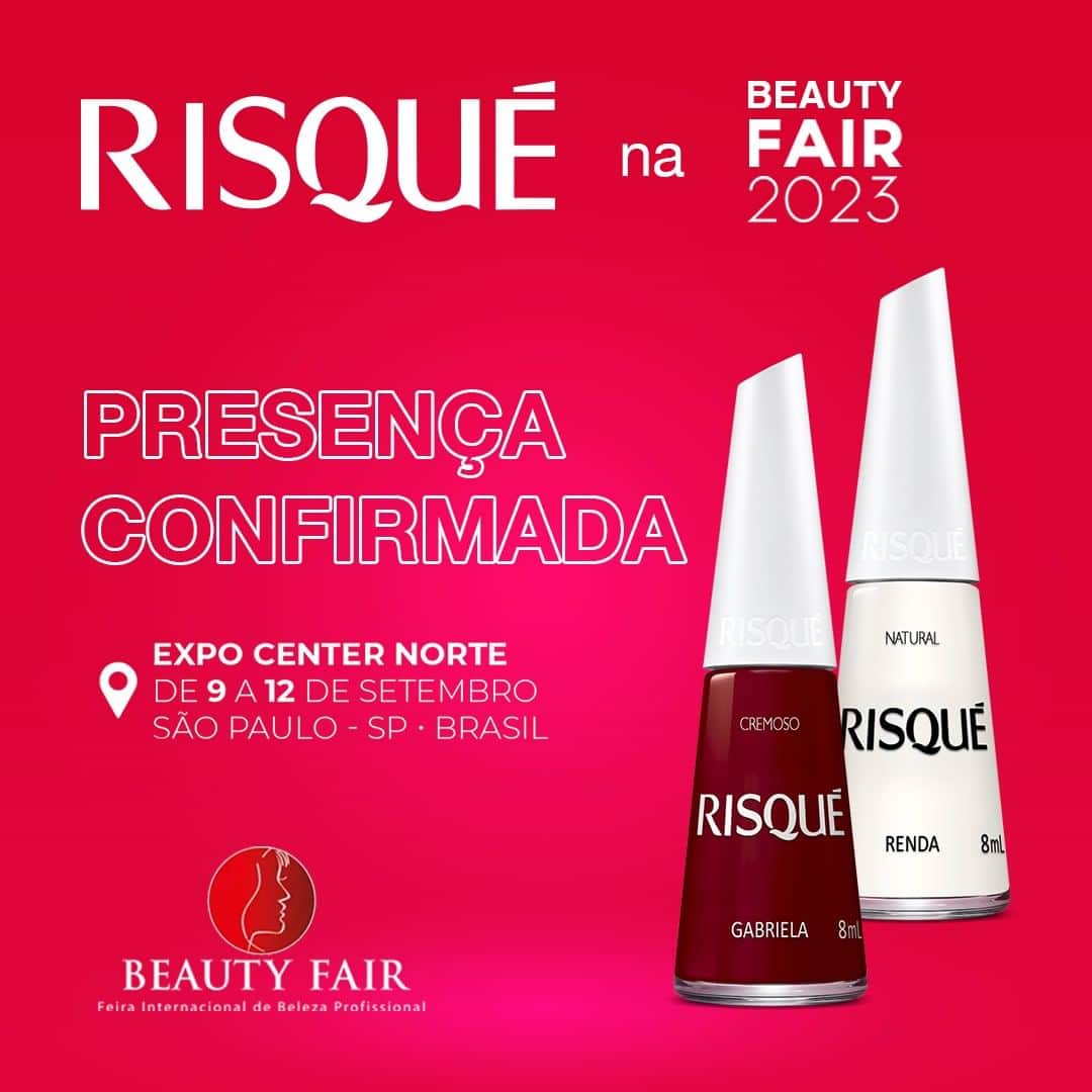 Risqueのインスタグラム：「Risqué é presença confirmada na Beauty Fair. 💖💅 De 09 a 12 de setembro estaremos na maior feira de beleza das Américas, que vai rolar no Expo Center Norte.   Te esperamos em um espaço super especial e muitas novidades!#EsmaltesRisqué #RisquéOficial #BeautyFair」
