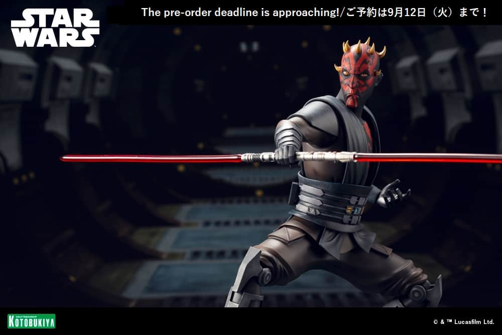 株式会社 壽屋 コトブキヤのインスタグラム：「【Pre-order due date is approaching!】 From the acclaimed animated series Star Wars: The Clone Wars™ on Disney+ emerges a familiar face from the shadows of the dark side of the force - Darth Maul™!  http://bit.ly/ARTFXDarthMaul  #starwars #darthmaul #artfx」