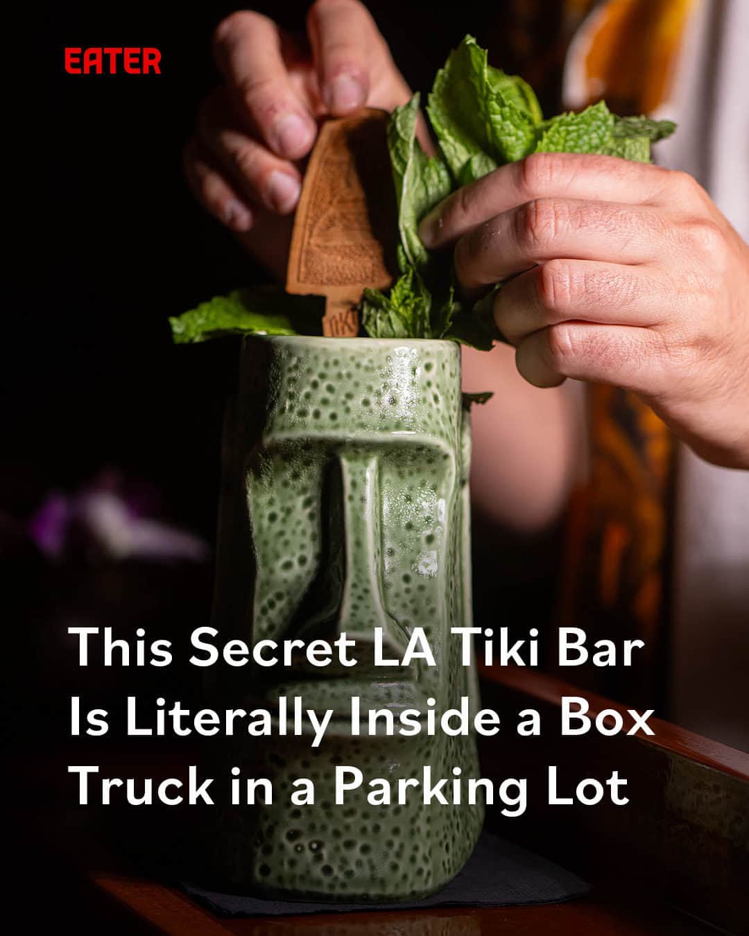 Eater LAのインスタグラム：「Inside a nondescript truck in a parking lot in Playa Vista, there is an entire tiki universe. Tiki Mirage (@tikimirage) is a fully realized cocktail hangout for small groups, built on lots of color, punchy rum drinks, and a bit of long-lost lore. The secretive experience combines storytelling and bartending in the best ways possible, making it one of the coolest things you can do in LA right now.  Want to experience Tiki Mirage yourself? Click the link in bio to find out how, from Eater LA senior editor Farley Elliott (@overoverunder).  📸: Wonho Frank Lee (@wonhophoto)」