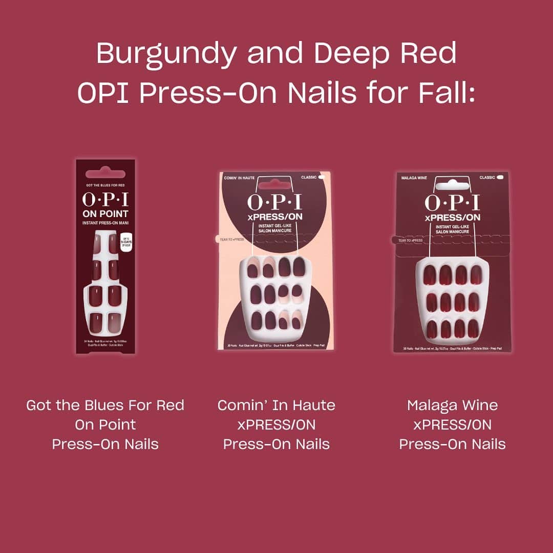 OPIさんのインスタグラム写真 - (OPIInstagram)「Now trending: burgundy nails 🥀🍷  Deep plum, juicy red, or dark and vampy… what’s your fall vibe? 🍂  Swipe ▶️ to explore all our burgundy shades and press-on sets! Tell us your fav below! 👇  #OPI #OPIObsessed #FallNails #BurgundyNails」9月7日 7時14分 - opi