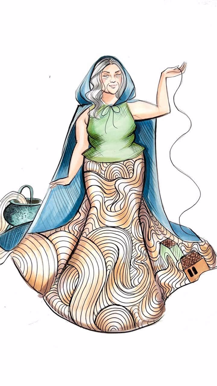 Holly Nicholsのインスタグラム：「My favorite children’s books, as couture gowns 💕 Strega Nona was my favorite book of all time  #streganona #pasta #fashionillustration #asmr #oddlysatisfying #copic」