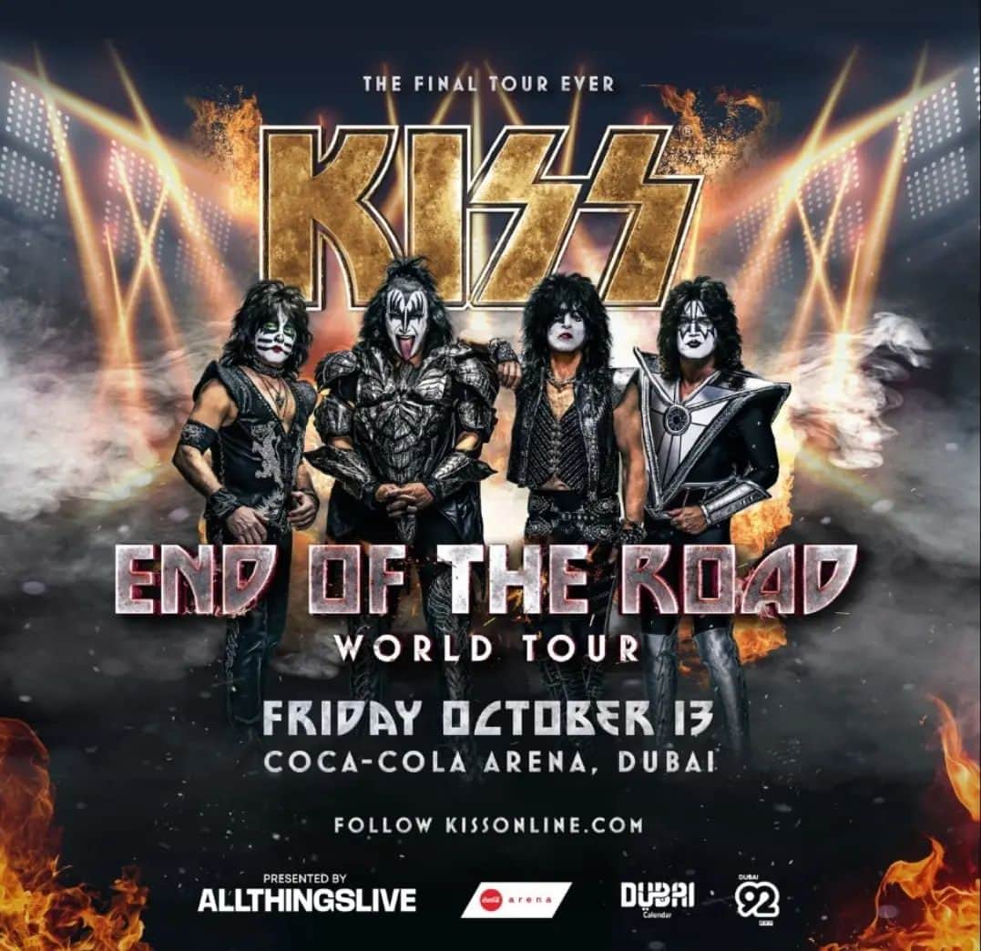 KISSのインスタグラム：「#DUBAI! We can't wait to ROCK @cocacolaarena on Friday, October 13th! Our One Night Only Exclusive Middle East Concert is also the FINAL show outside of North America! #EndOfTheRoadTour  Who's ready?」