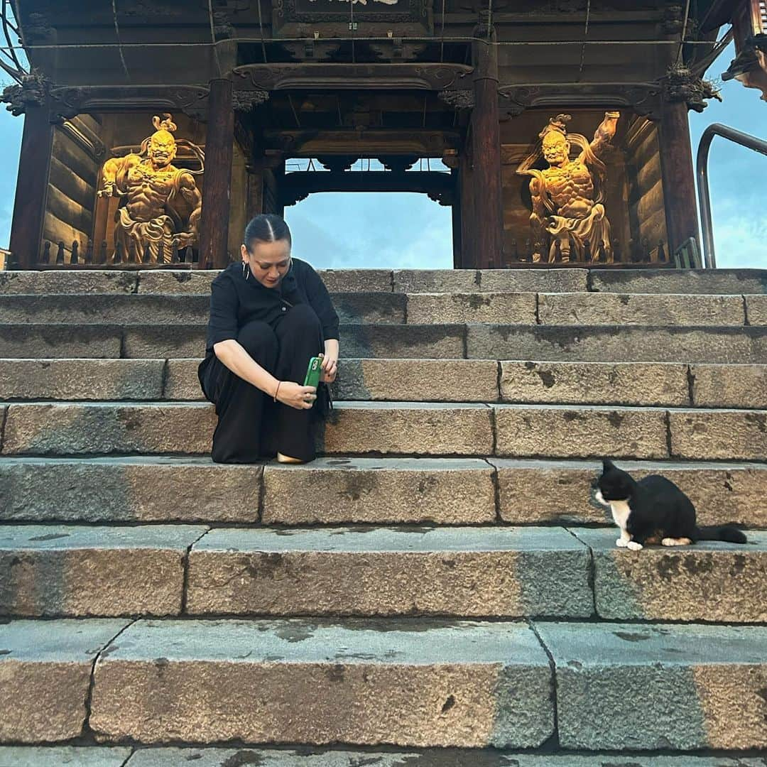 小林尊のインスタグラム：「Cat chaser @maggiechatter in front of Nio-sama 仁王様の前のキャット追跡者  #Naganocity #hometown」