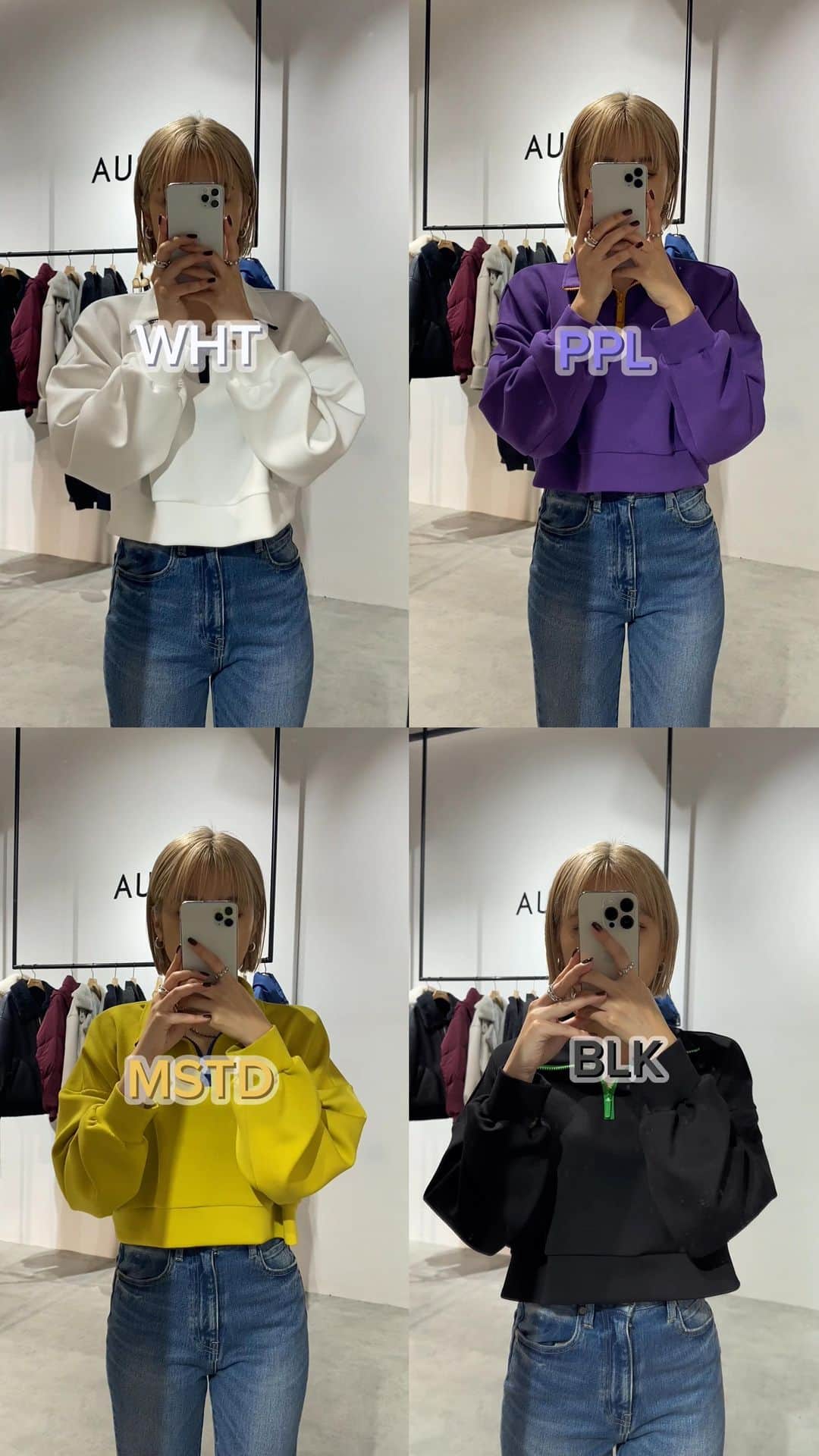 MURUAのインスタグラム：「✔︎ coming soon…  間も無く発売！！ WEB限定アイテムが入荷いたします✨  #カラージップショートトップス BLK.WHT.PPL.MSTD  みんなはどの色が好き❓  #murua #murua_snap #fashion #fashionista #coordinate #ootd #ootdfashion #ファッション #コーディネート #今日のコーデ #ムルーア #モード #モード系 #モード系女子 #モード系ファッション #カジュアルコーデ #大人カジュアル #カラーコーデ #ブラックコーデ#セットアップ #デニムジャケット #秋コーデ」