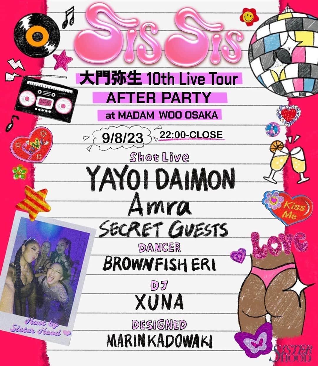 大門弥生のインスタグラム：「【FINALLY TOMORROW】いよいよ明日！ワンマン大阪！！after partyまで用意しました🦋💎🦋💎🦋  遠くから来てくれる人も 本編だけじゃバイブスおさまらない人も、朝までウチらと楽しみましょう！  全てのリハと仕込みを終えて 来てくれる皆が全力で楽しめる現場作りを終えました！！！  サイコウに楽しみにしてきてください！  では、明日、サイコウの1日にするよーーーー💕💕💕  Finally!!!!! My 10th Anniversary Live Tour in Osaka!!!!!! TOMORROW!!!!!!!!  We prepared After Party! Let's enjoy until morning💎🦋💎🦋  I'm sooooo ready! My dancers, bands, dj and guests artists....all ready!!!!!  See you tomorrow!!!!!!」
