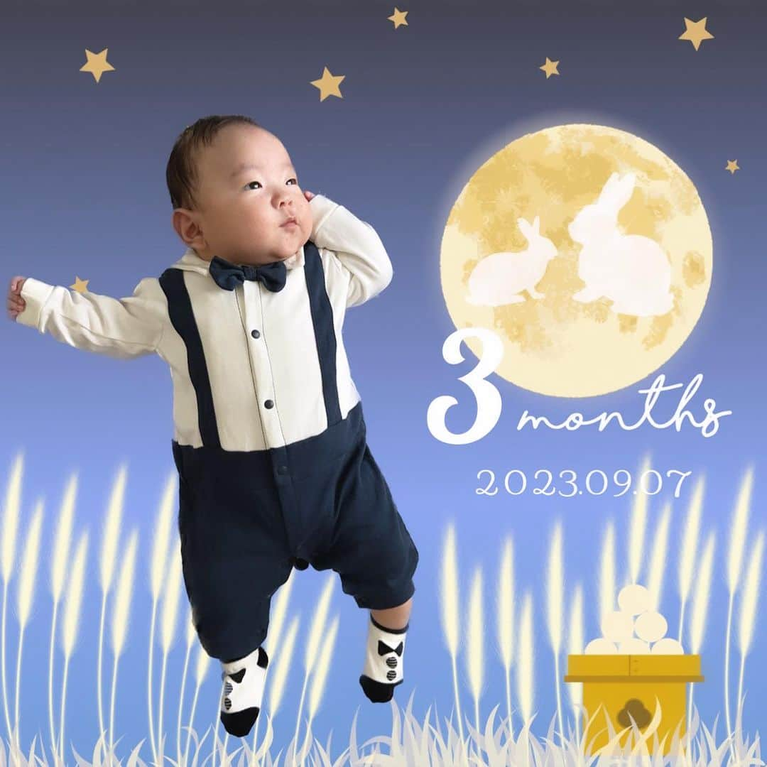 中村エリカのインスタグラム：「3 months old baby👶🩵 Congrats 🎉  . . . #3monthsold #3monthsoldbaby #3ヶ月ベビー #祝3ヶ月 #乳幼児 #育児レポ #子育て #赤ちゃんコーデ #happybirthday #新米ママ #産後」