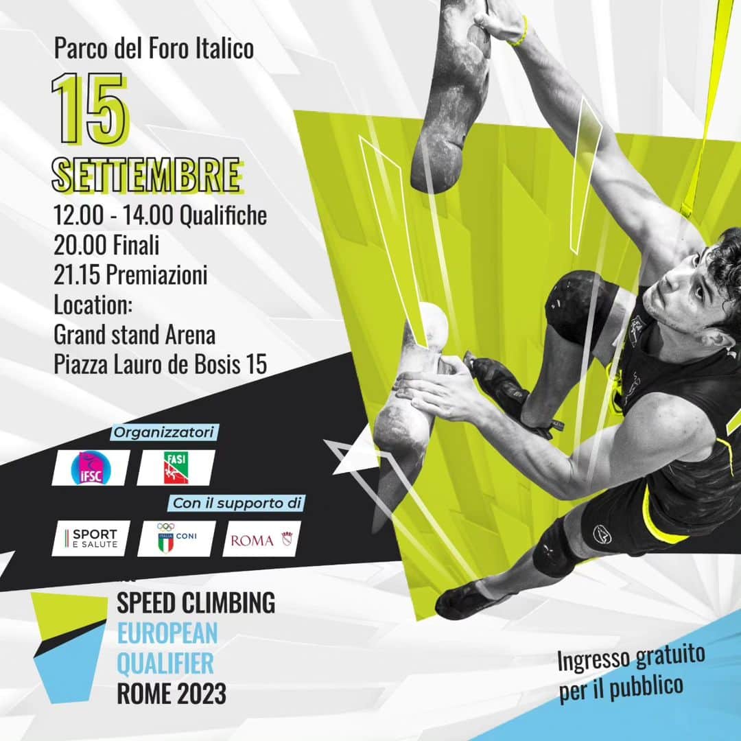ローラ・ロゴラのインスタグラム：「Amici, il 15 settembre per la prima volta a Roma avremo la possibilità di assistere a uno dei più importanti eventi internazionali di arrampicata sportiva! Tutta la community dei climbers e non solo,è invitata ad assistere alla Qualifica Olimpica Europea Speed che sarà aperta al pubblico gratuitamente!  Spargete la voce a tutti i vostri amici e riempiamo l’arena come solo gli appassionati di questo fantastico sport sanno fare ❤️ Obiettivo 2500 tifosi 💪 Chi si unisce?!??」