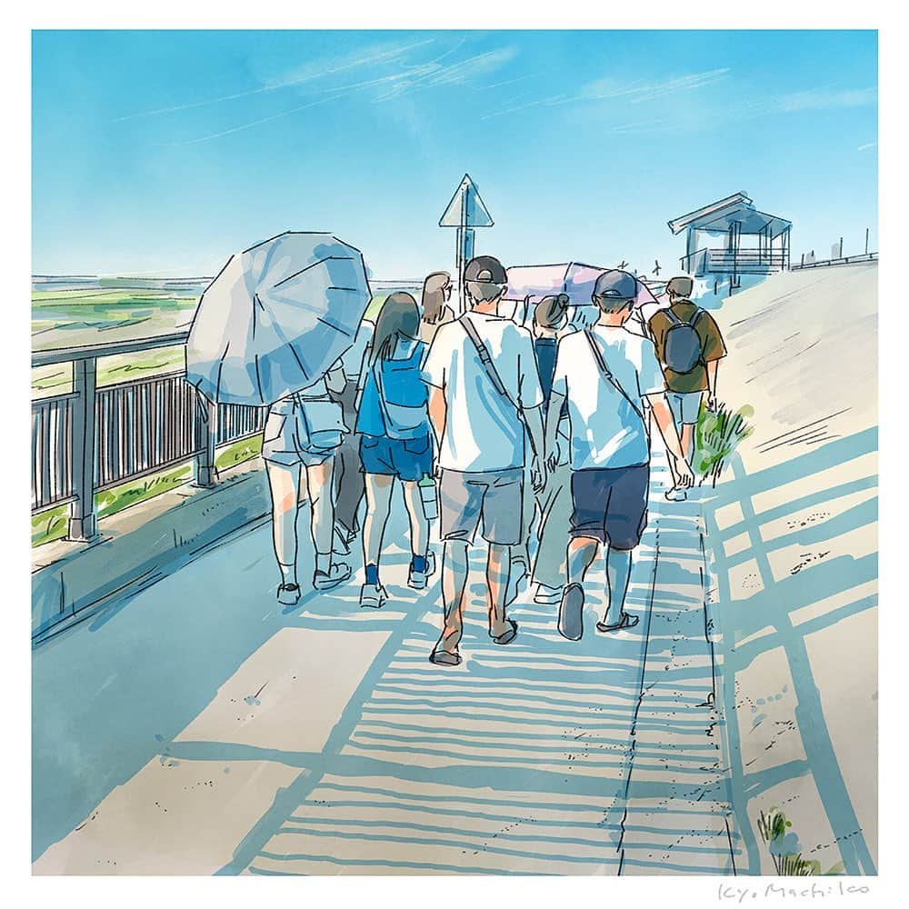 今日マチ子のインスタグラム：「College students heading to sea, September 7, 2023.  2023年9月7日、海へ向かう大学生たち  #旅ができる日々 #thedayswecantravel #今日マチ子 #kyomachiko #台湾 #台中 #taiwan #taichung」