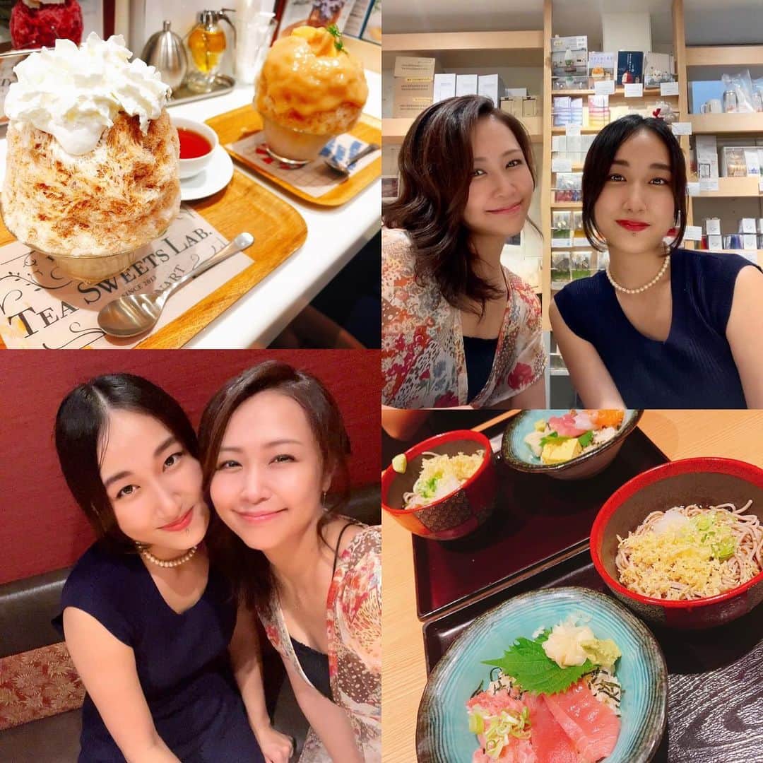水上真理のインスタグラム：「先日の 夏の終わりの アオイさんとのお食事会🥰 . 海鮮丼をいただいて♡ . 紅茶専門店 @contenart.ronnefeldt.yoyogi  のかき氷で涼んで🍧 . ほぼ新宿のれん街で 乾杯🍻✨ . 幸せを いっぱい分け合って ニコニコしながら 時間が過ぎていく☺️ . 素直なアオイさんが 大好き😘 . #smile  #happy  #love  #かき氷」