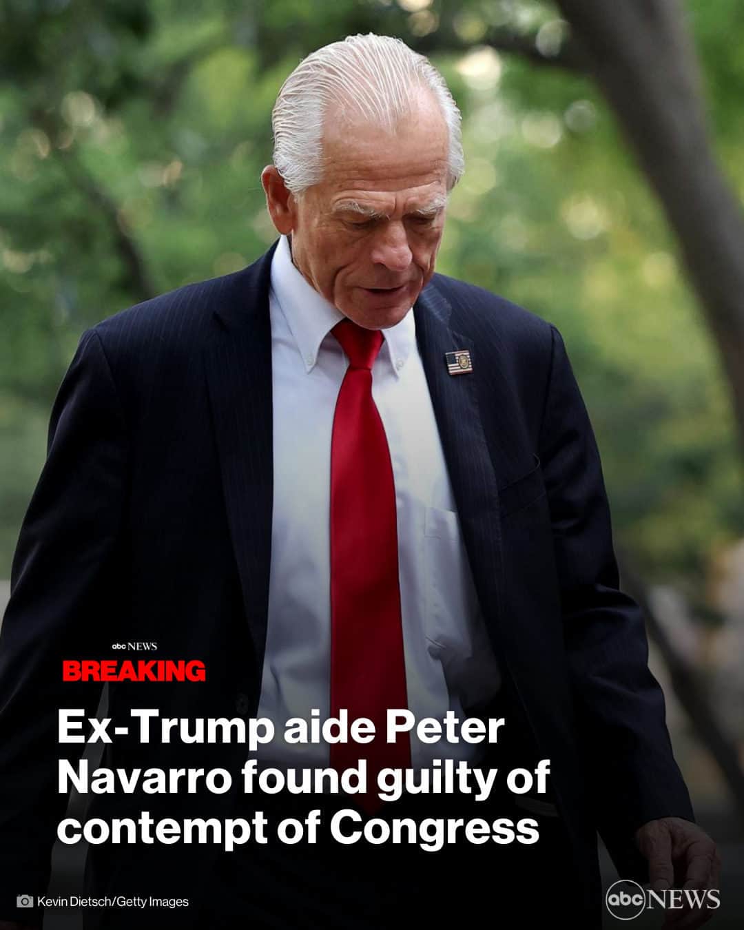 ABC Newsのインスタグラム：「BREAKING: Former Trump adviser Peter Navarro found guilty of contempt of Congress for defying subpoena from House Jan. 6 committee. MORE AT LINK IN BIO.」