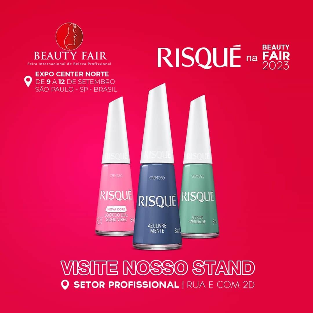 Risqueのインスタグラム：「Quem também está na contagem regressiva para a Beauty Fair? 🙋???🙋 Preparamos um espaço super especial pra vocês com muitas novidades incríveis.   Anota aí! Você nos encontra no Setor Profissional - Rua E com 2D.   Nos vemos lá! 🥰  #EsmaltesRisqué #RisquéOficial #BeautyFair」