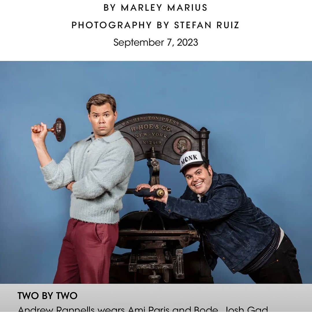 ジョシュ・ギャッドさんのインスタグラム写真 - (ジョシュ・ギャッドInstagram)「Rannells and I are in Vogue, both literally and metaphorically. #gutenbergbway @gutenbergbway @voguemagazine @andrewrannells - LINK IN BIO」9月7日 21時47分 - joshgad