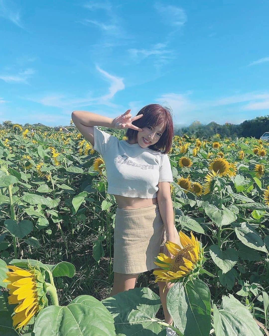 白川未奈のインスタグラム：「最近涼しくなってきて、さみしいっ。 ちょっと前の🌻  #MinaShirakawa #prowrestling #STARDOM #summer #sunflower #Japan」