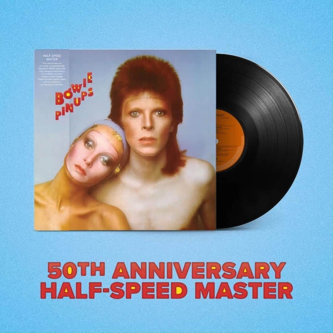 デヴィッド・ボウイのインスタグラム：「PIN UPS 50th ANNIVERSARY HALF SPEED MASTERED LP DUE NEXT MONTH  “I couldn't sleep last night...”  DAVID BOWIE - PIN UPS 50th ANNIVERSARY HALF SPEED MASTERED LP  SPECIAL VINYL RELEASE TO CELEBRATE THE 50th ANNIVERSARY OF PIN UPS TO BE RELEASED 20th OCTOBER 2023: https://lnk.to/dbpu50 (Linktree in bio)  October 2023 marks the 50th anniversary of the release of David Bowie’s classic collection of cover songs, the #1 album Pin Ups, originally released 19th October 1973.  Recorded at Château d’Hérouville in France, a studio to which Bowie would later return to record Low, Pin Ups was a collection of cover songs paying tribute to bands and artists that had inspired Bowie and that he had seen at various clubs in London in the mid to late 60s. Artists he covered for the album included The Yardbirds, The Kinks, Pink Floyd, The Who, The Pretty Things, The Easybeats and more.  Just one single was issued from the album in the UK, a version of The McCoys’ song Sorrow, which later enjoyed wider recognition via The Mersey’s version which peaked at #4 in the UK.   The Bowie version reached #3 in the UK and the single also gave him his first #1 anywhere in the world when it hit the top spot in Australia, New Zealand, and South Africa.   On 20th October 2023, one day after its Golden Jubilee, Pin Ups will be issued as a limited edition 50th anniversary half-speed mastered LP. This new pressing was cut on a customised late Neumann VMS80 lathe with fully recapped electronics from 192kHz restored masters of the original master tapes, with no additional processing on transfer. John Webber cut the half-speed at AIR Studios.  #BowiePinUps50」