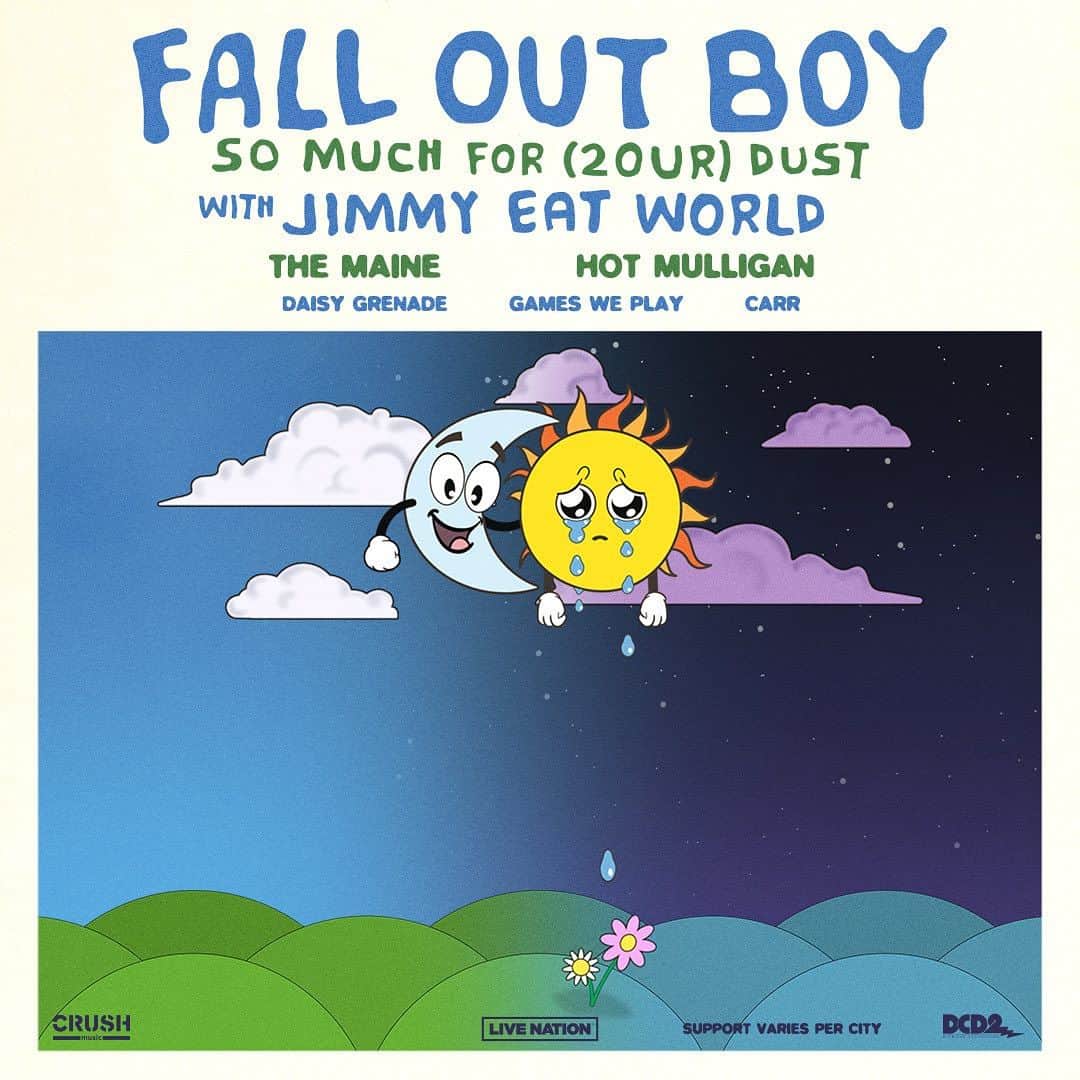 Jimmy Eat Worldのインスタグラム：「Excited to announce we're joining @falloutboy on tour in 2024! 🤘 @themaineband, @hotmulligan, @daisygrenade, @gamesweplay, and @carrmusic will all be joining as well in select cities. Tickets on sale Friday, Sept. 15th at 10am local time!   2/28/24 Portland, OR Moda Center   3/1/24 Seattle, WA Climate Pledge Arena   3/3/24 Sacramento, CA Golden 1 Center   3/4/24 Anaheim, CA Honda Center   3/7/24 Fort Worth, TX Dickies Arena   3/8/24 Austin, TX Moody Center   3/11/24 Oklahoma City, OK Paycom Center   3/13/24 Birmingham, AL Legacy Arena a the BJCC   3/15/24 Orlando, FL Amway Center   3/16/24 Jacksonville, FL VyStar Veterans Memorial Arena   3/19/24 Raleigh, NC PNC Arena   3/20/24 Baltimore, MD CFG Bank Arena   3/22/24 New York, NY Madison Square Garden   3/24/24 Albany, NY MVP Arena   3/26/24 Grand Rapids, MI Van Andel Arena   3/27/24 Pittsburgh, PA PPG Paints Arena   3/29/24 Columbus, OH Schottenstein Center   3/30/24 Lexington, KY Rupp Arena   3/31/24 Nashville, TN Bridgestone Arena   4/2/24 Milwaukee, WI Fiserv Forum   4/4/24 Des Moines, IA Wells Fargo Arena   4/5/24 Omaha, NE CHI Health Center Arena   4/6/24 Minneapolis, MN Target Center  See all upcoming shows at jimmyeatworld.com  #falloutboy」