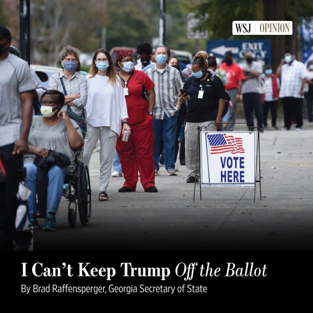 Wall Street Journalさんのインスタグラム写真 - (Wall Street JournalInstagram)「Voters should decide elections: That’s the simple lesson of Georgia in 2018 and 2020, writes Brad Raffensperger, Georgia’s secretary of state, for @wsjopinion.  Some legal scholars are arguing that secretaries of state should remove Donald Trump from the 2024 presidential ballot under Section 3 of the 14th Amendment, which states that a public official is ineligible for public office if he has “engaged in insurrection or rebellion against” America. But Georgia law contemplates a legal process that must take place before anyone is removed from the ballot. Anyone who believes in democracy must let the voters decide.  Invoking the 14th Amendment is merely the newest way of attempting to short-circuit the ballot box. Since 2018, Georgia has seen losing candidates and their lawyers try to sue their way to victory. It doesn’t work. Stacey Abrams’s claims of election mismanagement following the 2018 election were rejected in court, as were Trump’s after the 2020 election.  For a secretary of state to remove a candidate would only reinforce the grievances of those who see the system as rigged and corrupt. Denying voters the opportunity to choose is fundamentally un-American. The 2024 election won’t be decided by prosecutors. It won’t be decided by John Eastman. And it won’t be decided by the vice president, whose role is simply to oversee a joint session of Congress in which each state’s electors are counted. The American people will make their own decisions.  Read more at the link in @wsjopinion's bio.  Photo: Michael Holahan/The Augusta Chronicle/AP」9月7日 23時39分 - wsj