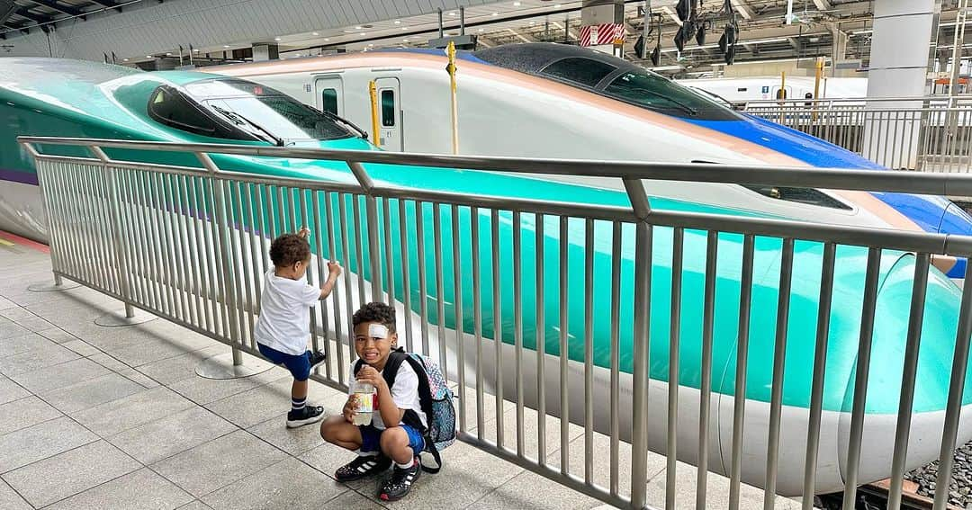 中鉢明子のインスタグラム：「🇯🇵🚄Riding the Japanese bullet train (#新幹線 Shinkansen) to visit  our family’s cemetery in Akita #Japan  秋田の横手へ中鉢家の墓参りと岩手県水沢のいとこたちに会いに  #ルーツは秋田の血筋　#やんちゃな長男前日におでこ三針」