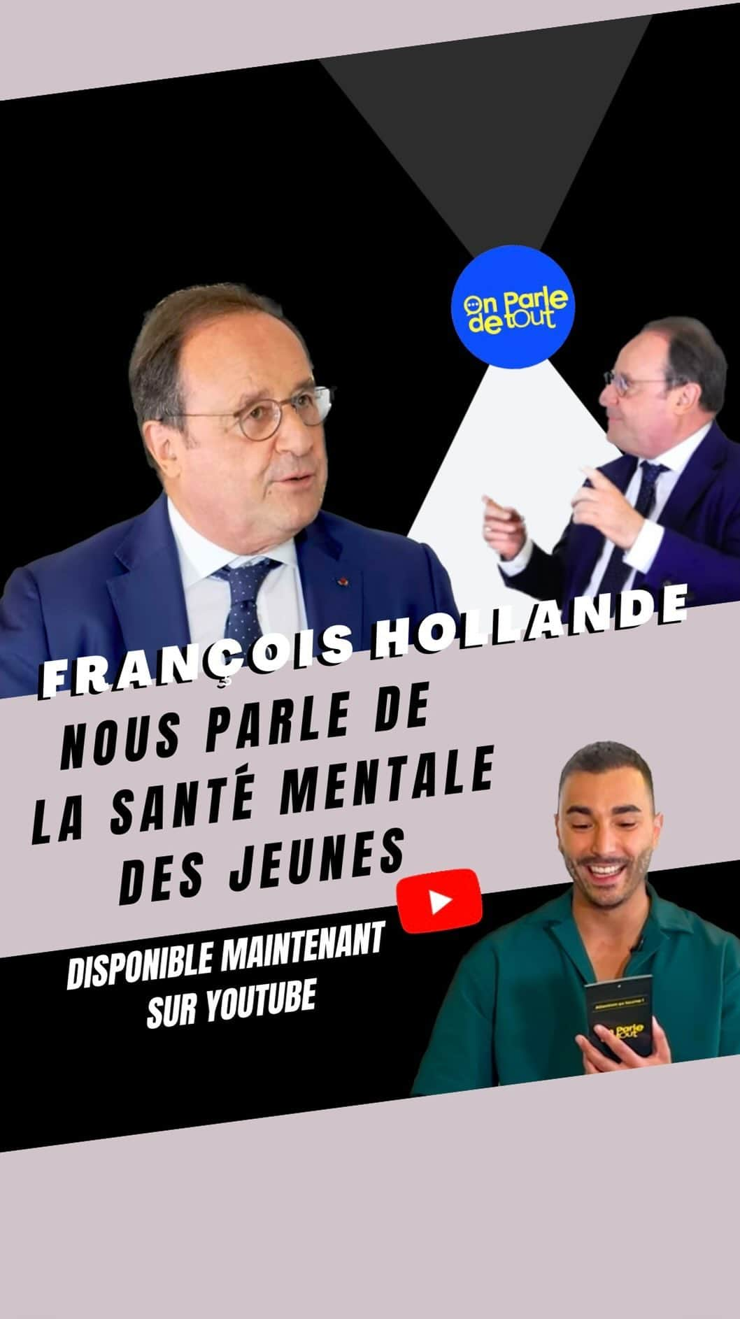 フランソワ・オランドのインスタグラム：「Voici une vidéo inspirante de François Hollande qui aborde un sujet crucial pour notre bien-être : l’importance d’avoir des objectifs pour une meilleure santé mentale.   Merci à Monsieur Hollande pour cette interview et ces précieux conseils.   N’hésitez pas à visionner cette vidéo enrichissante sur notre chaîne YouTube.  #santémentale #objectifs #motivation #bienêtre #FrançoisHollande #onparledetout #ốpđt」