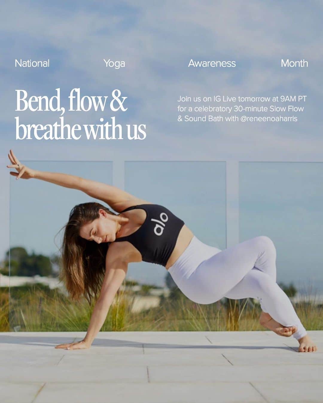 ALO Yogaさんのインスタグラム写真 - (ALO YogaInstagram)「Continuing our #NationalYogaAwarenessMonth celebration with a Slow Flow + Sound Bath led by @reneenoaharris right here on IG live, tomorrow at 9am EST!  Tag your yogi bestie to join you! ⬇️」9月8日 1時04分 - aloyoga