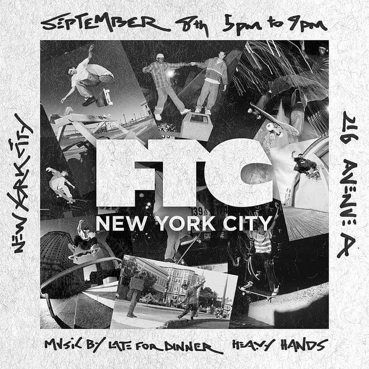 エフティーシーのインスタグラム：「FTC NYC Store Opening Party🗽Friday 9/8 at 5PM—9PM • 216 Avenue A, NYC • Musical Guests @djlate4dinner & @dj_heavyhands Spinning Vinyl All Night! See You Tomorrow 🌆 #ftc #ftcskateboarding #forthecity #ftcsanfrancisco #ftcjp #ftctokyo #ftcnagoya #ftcosaka #ftcnewyork」