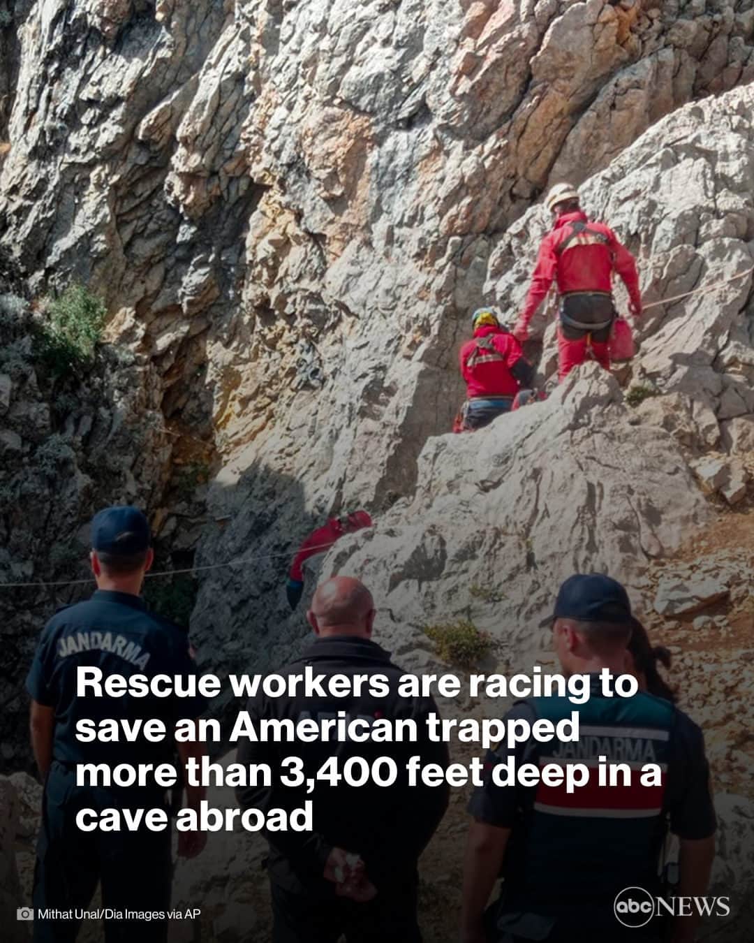 ABC Newsのインスタグラム：「A rescue operation is underway to save an American caving instructor who fell ill a week ago while more than 3,400 feet deep in a cave in southern Turkey. MORE AT LINK IN BIO.」
