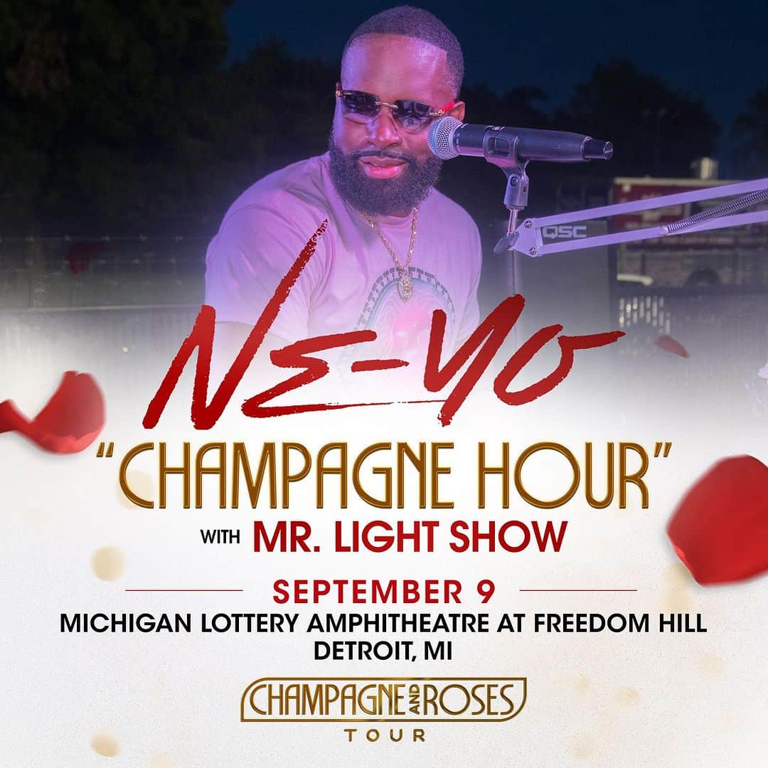 NE-YOのインスタグラム：「THIS IS FOR THE GROWN N SEXY! INTRODUCING THE "CHAMPAGNE HOUR"! 🍾   We're partying all night at my #ChampagneAndRoses Tour with @marioworldwide & @pleasurep. 🥂🌹 Don't miss the #CHAMPAGNEHOUR featuring some of your favorite DJs when doors OPEN!  If you still don't have tickets, hit link in bio NOW!」
