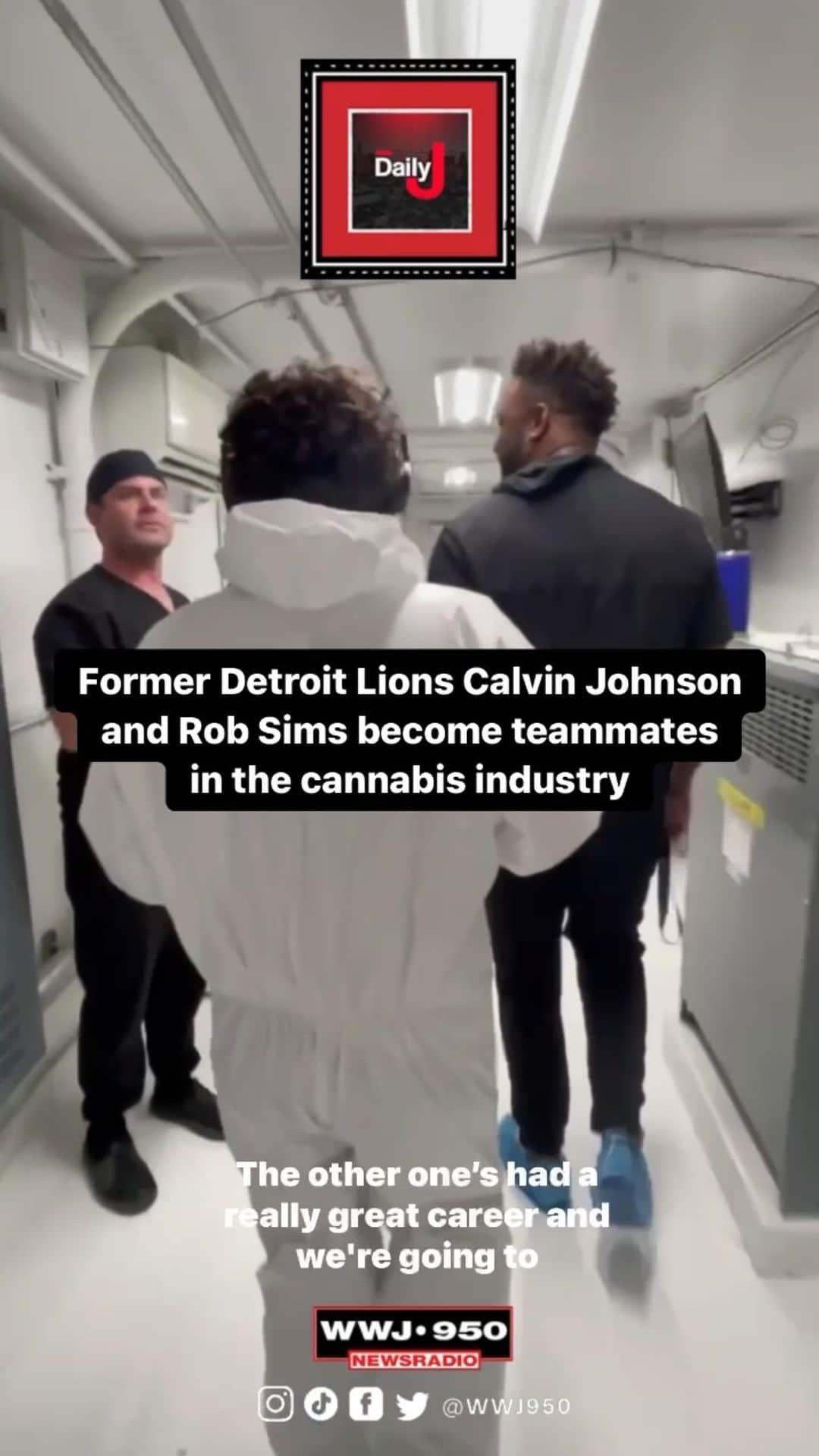 カルビン・ジョンソンのインスタグラム：「Calvin Johnson and Rob Sims were teammates in the NFL.   Now, the former Detroit Lions players are business partners and owners of the Primitiv brand — a Michigan-based company that makes THC and CBD products.   On this edition of The Daily J podcast, WWJ’s Zach Clark learns about the company’s goal of revolutionizing the performance and recovery industry.  🔗 Tap the link in our bio for the episode」