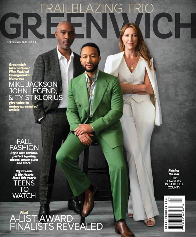 ジョン・レジェンドのインスタグラム：「What an honor to be accepting this year's Changemaker Award from our dear friends at @greenwichfilm alongside my @getlifted partners, @mike___jackson @stiklori. Thank you @greenwichmag for sharing the story that inspired our vision of elevating underrepresented voices across culture.   @greenwichmag  Writer: @riannsmithauthor  Photographer: @francollinphoto1  Style: @davethomasstyle  Glam: @glambypamfarmer #GIFF #Changemakers」