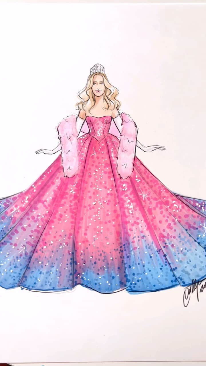 Holly Nicholsのインスタグラム：「The radiant @imcoreyrae with the Prom Queen Barbie vibes 🥰💅👑 #fashionillustration #asmr #copic #illustration #oddlysatisfying」