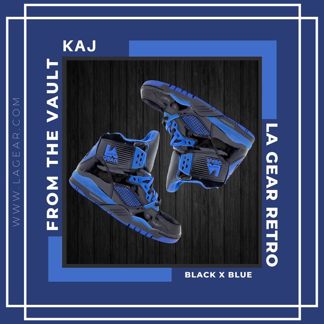 LAギアのインスタグラム：「LIMITED STOCK • Don’t miss the exclusive release From the Vault: KAJ inspired by LA Gear’s iconic 90s heritage. Available in black x blue and yellow x red. #lagear #lagearstyle #kaj #hightops #kicks #sneakers #sneakerheads #retro #sneakersaddict」