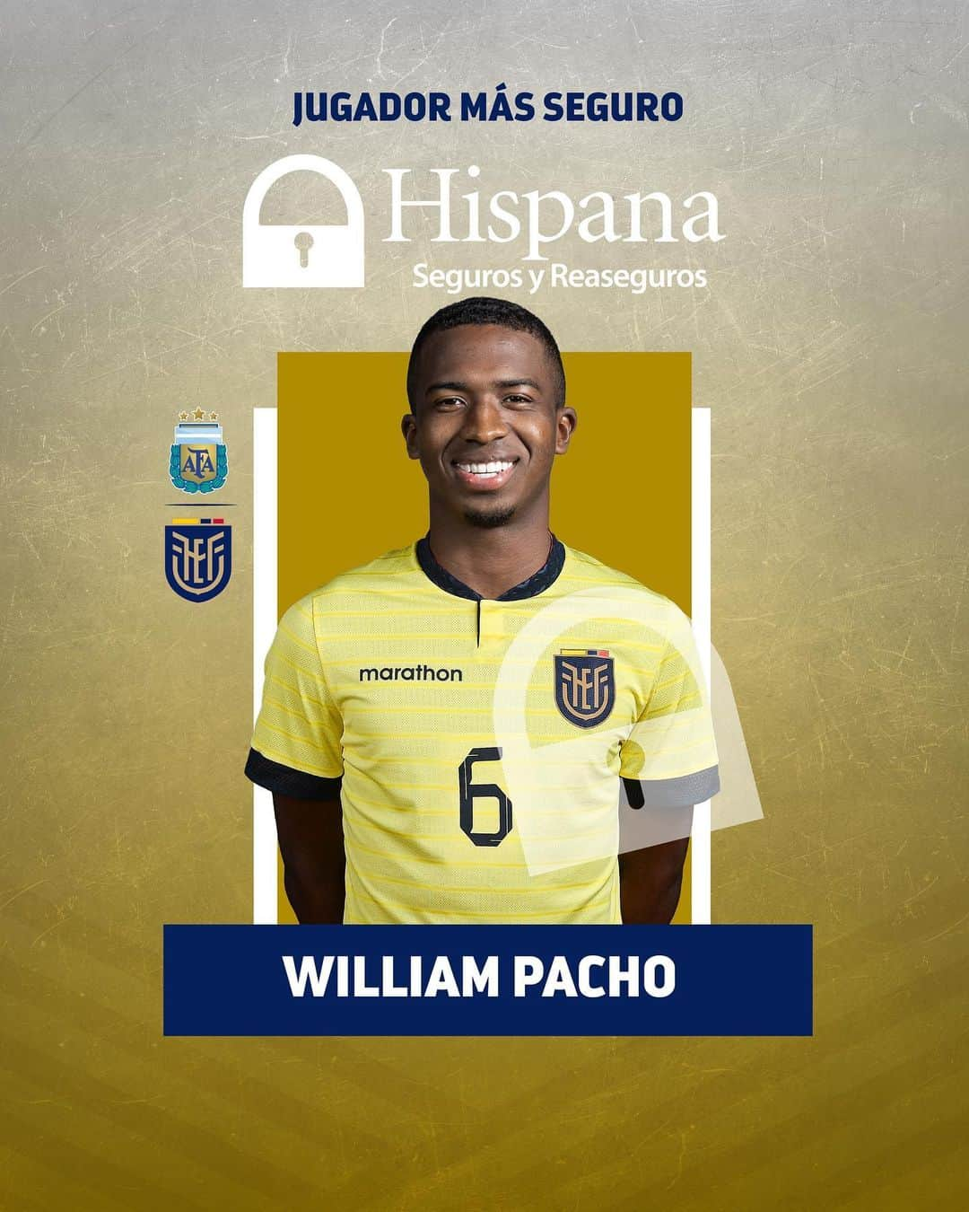 サッカー エクアドル代表チームのインスタグラム：「🔒@pachowillian fue el jugador más seguro, presentado por @hispanadesegurosec」