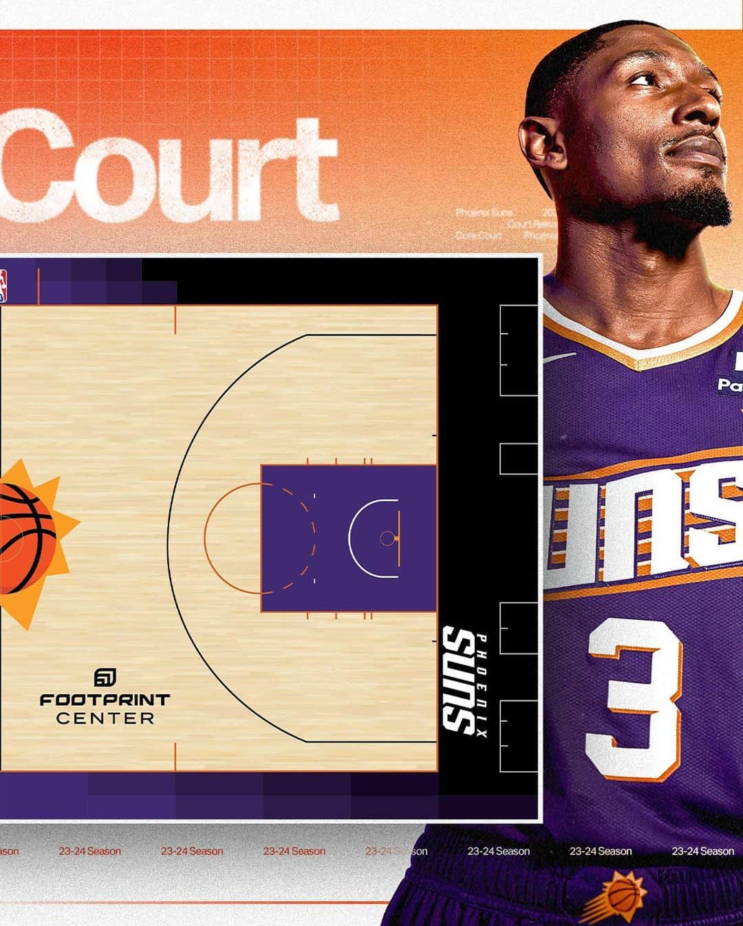 フェニックス・サンズさんのインスタグラム写真 - (フェニックス・サンズInstagram)「Our new home floor ☄️  The 2023-24 Phoenix Suns Core Court!」9月8日 13時01分 - suns