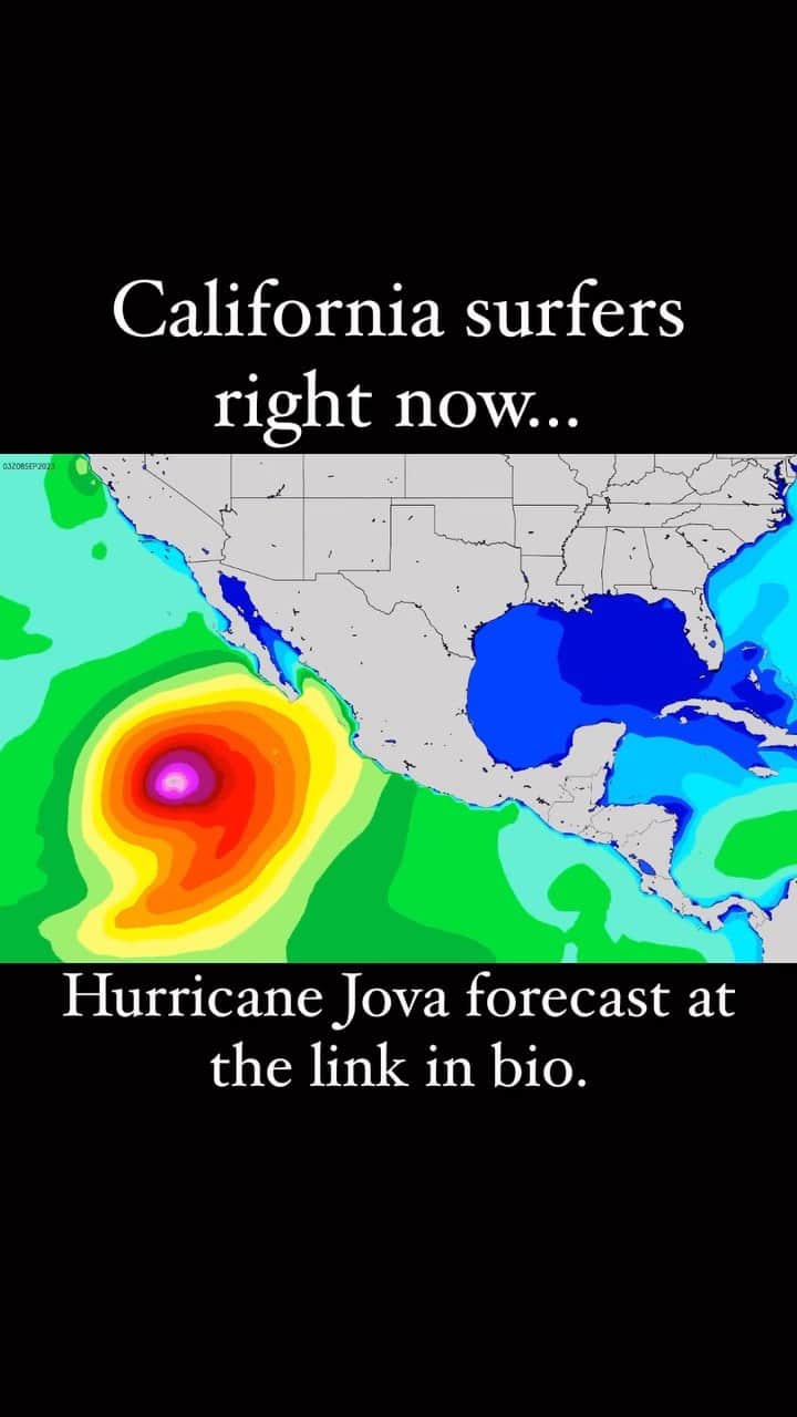 surflineのインスタグラム：「Hurricane Hilary was a line walker, Hurricane Jova is anything but. The now Category 5 storm moved into the SoCal swell window Wednesday morning and will continue on a west-northwest track over the next few days. Not only will Jova be a swell maker for Southern California – creating much more widespread surf than Hilary — but waves will get into Baja and even parts of Central/Northern California. Get a detailed breakdown of Jova at the link in bio free, courtesy of our friends at @xcelwetsuits」