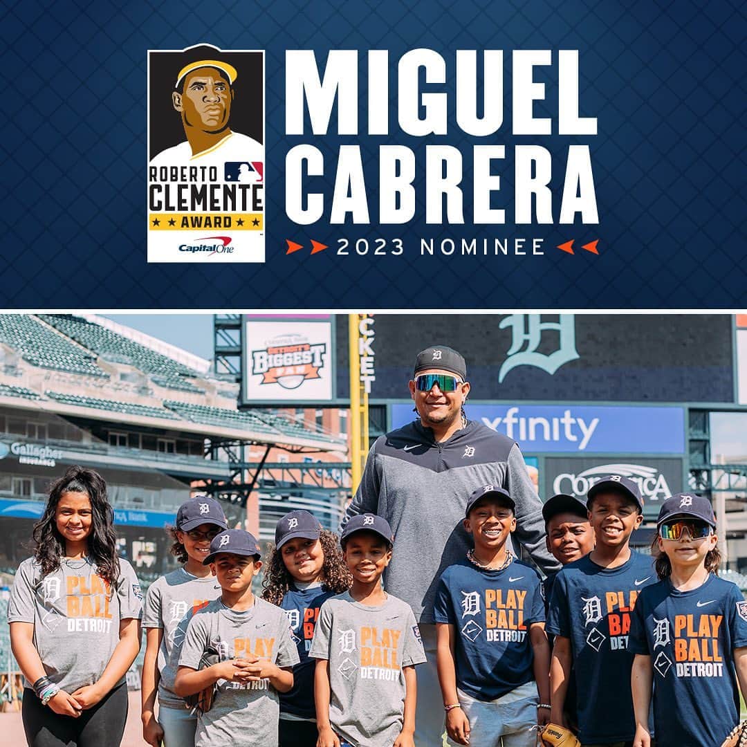 デトロイト・タイガースのインスタグラム：「For his global impact as one of baseball’s most caring, selfless and giving individuals, Miguel Cabrera is our 2023 Roberto Clemente Award nominee.」