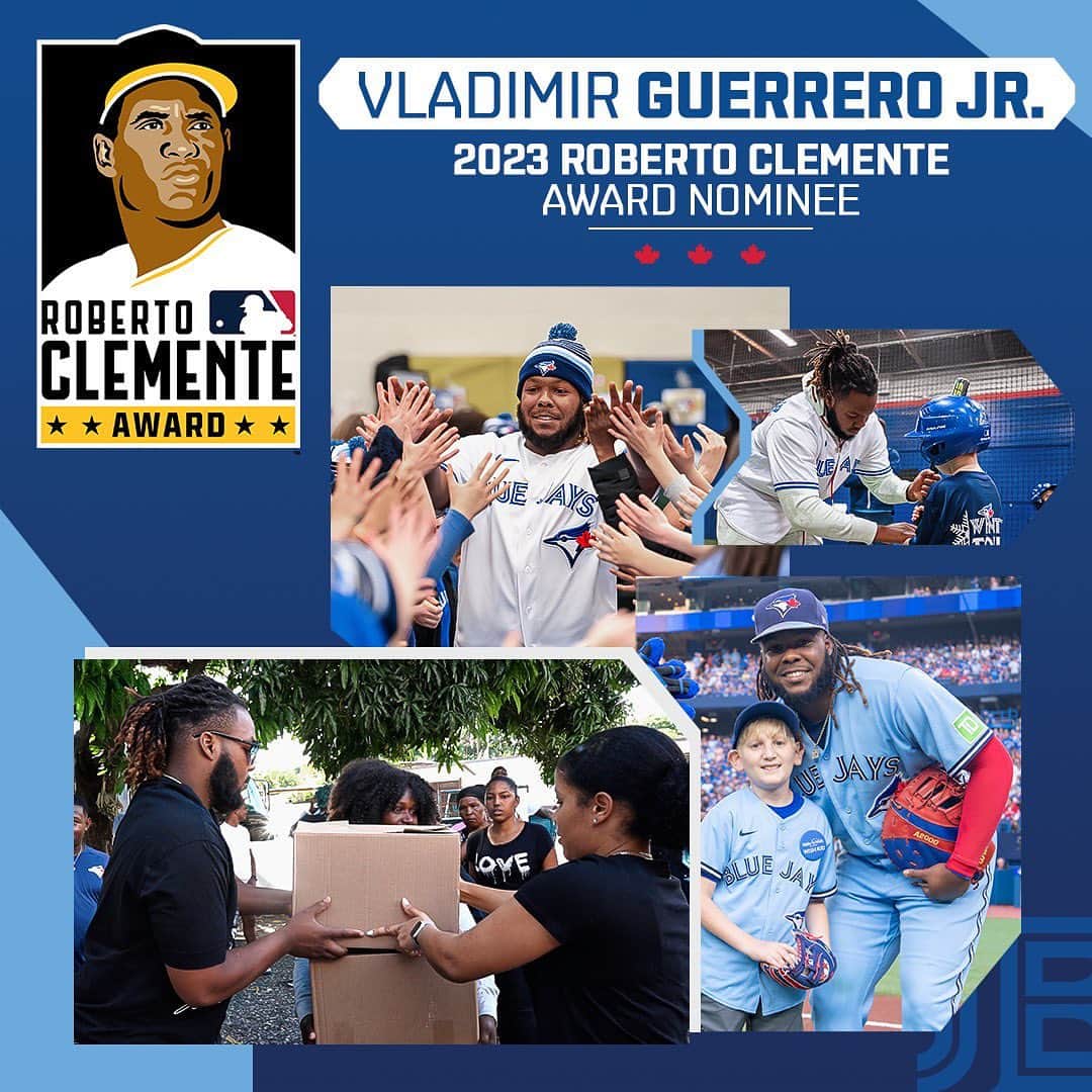 トロント・ブルージェイズのインスタグラム：「Congratulations to Vladimir Guerrero Jr. on being named our 2023 Roberto Clemente Award Nominee!」