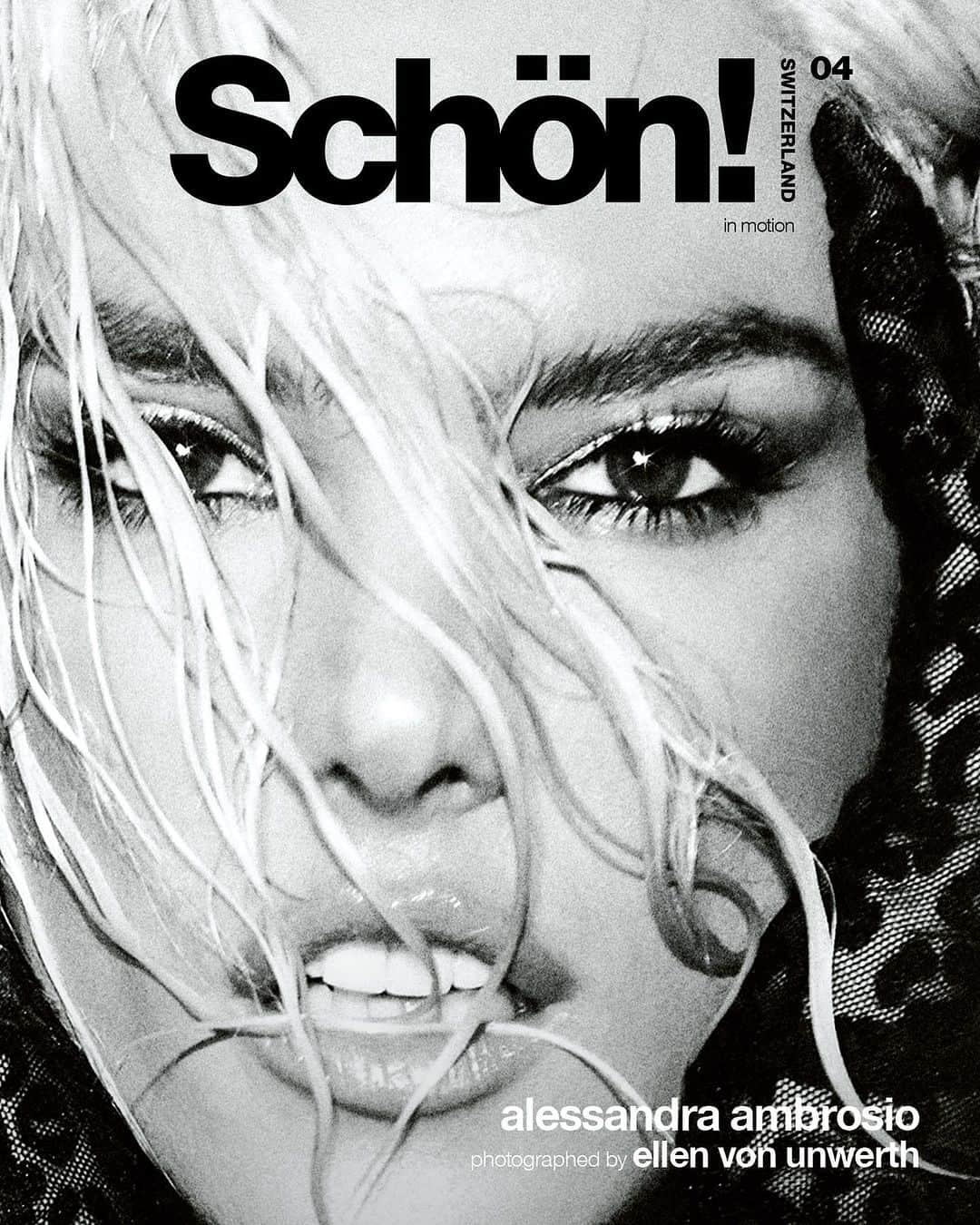 アレッサンドラ・アンブロジオのインスタグラム：「New @schonswitzerlandmag 💥  by the one and only @ellenvonunwerth   Big thanks to this amazing team: Photography: @ellenvonunwerth Editor in chief: @odyssia6  Fashion: @stylistmikeadler @mondayartists/Gloves: @thomasinegloves Make up: @makeupvincent  Hair: @eduardobravohair  Nails: @adrienne.soter」