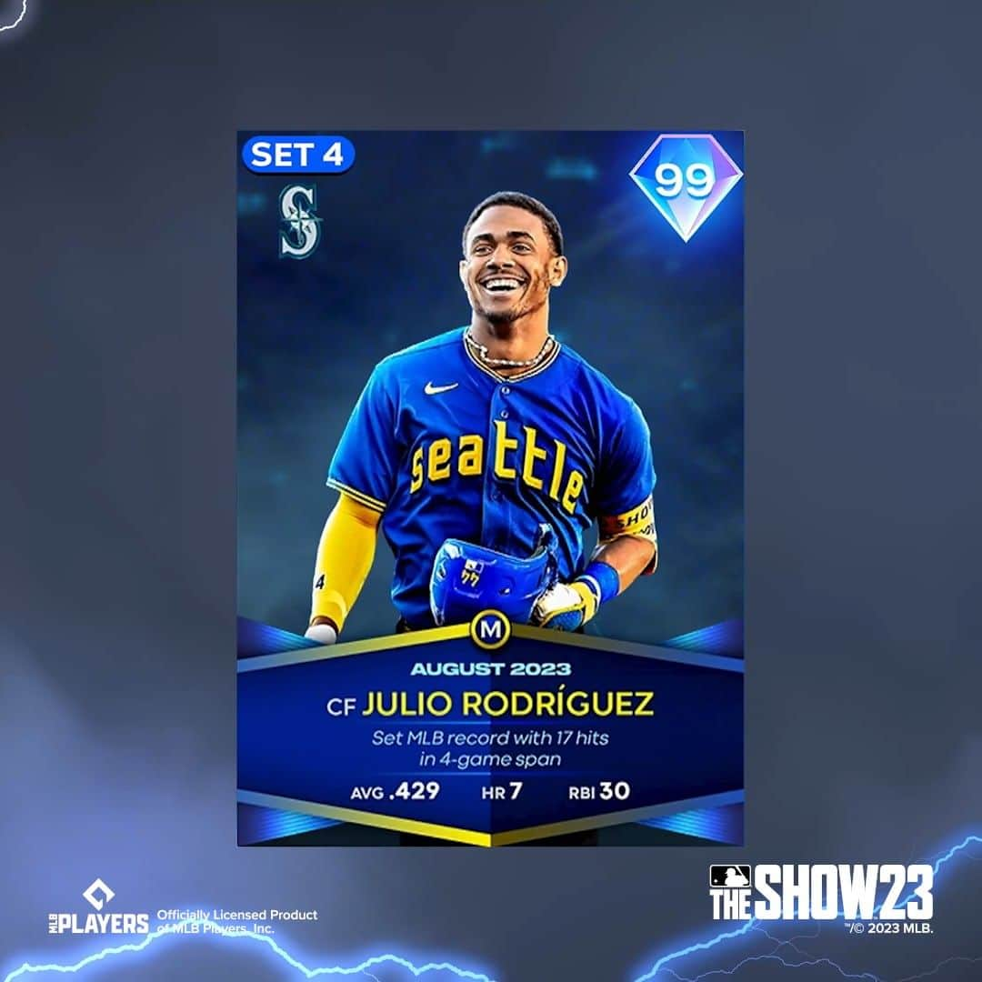 シアトル・マリナーズのインスタグラム：「🗣️ JULIOOOOO   It’s only fitting that your ⚡Lightning Player⚡ in the @mlbtheshow August Monthly Awards Program is @jrodshow44!」