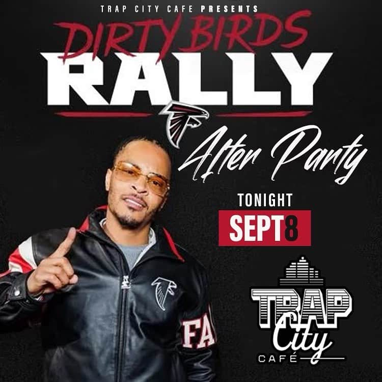 T.I.さんのインスタグラム写真 - (T.I.Instagram)「GET FRESH FRIDAYS / it’s WORK AFTER WORK / FALCONS PEP RALLY AFTER PARTY hosted by @Tip & @djgregstreet Music By @iamchemack  on We OPEN For Lunch at 1PM - 2AM @trapcitycafe FOOD DRINKS HOOKAH & BOTTLE SERVICE Birthdays & Reservations Come and experience the culture!! Live DJ #Patio #Hookah #Food #Drinks Dinner reservations Tables & Bottle Service  text @MikeUpscale1 the word TRAP at 404-901-5272 FREE ENTRY ALL NIGHT #VibeEmporium #WorkAfterWork #FalconsPepRally #AtlantaFalcons #TrapCityCafe #TrapCityHunnies www.TrapCityCafe.com」9月9日 0時20分 - tip