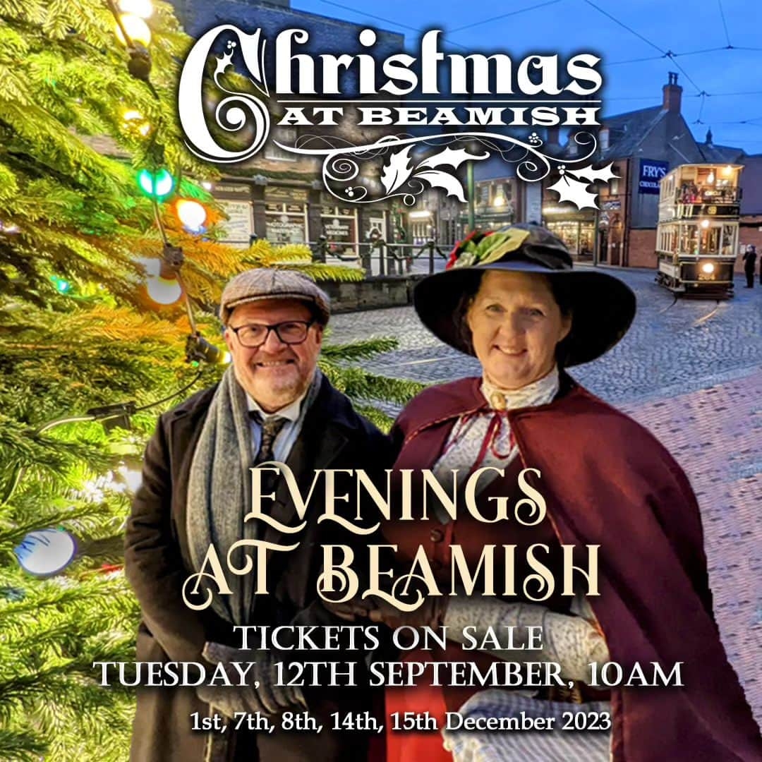 ベーミッシュ美術館のインスタグラム：「🎄CHRISTMAS EVENINGS TICKET ANNOUNCEMENT🎄  🎅❄️⭐️TICKETS ON SALE AT 10AM ON TUESDAY, 12TH SEPTEMBER 2023 ONLINE🎅❄️⭐️  Be part of the magic of traditional festive celebrations at Beamish Christmas Evenings on 1st, 7th, 8th, 14th & 15th December 2023, 5pm-9.30pm.  Travel back into an enchanting Christmas past, as you join in celebrations from Georgian times up to the new 1950s exhibits. Enjoy merry music, delightful decorations and delicious festive treats as you make Christmas memories with your loved ones.  This is a separate ticketed evening event ­– Beamish Unlimited Passes and Friends of Beamish memberships are not valid for evening events.  Christmas daytimes at Beamish will take place from 25th November to 24th December 2023 – further details will be announced soon!  Christmas Evening ticket prices  Adult £19 Child (2-16 years) £12.50 Grotto (0-16 years) £8  Find out more on our website. Link in bio 🎁」