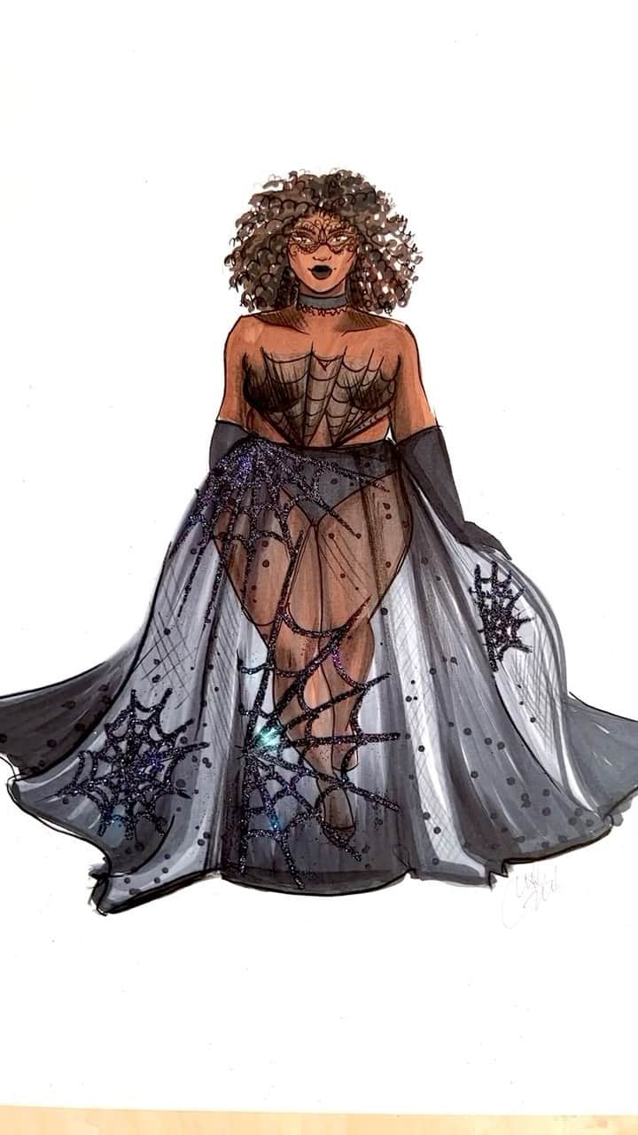 Holly Nicholsのインスタグラム：「Witchy weekend 🥰 #fall #witchy #halloween #fashionillustration #asmr #copicmarkers #asmrsounds」