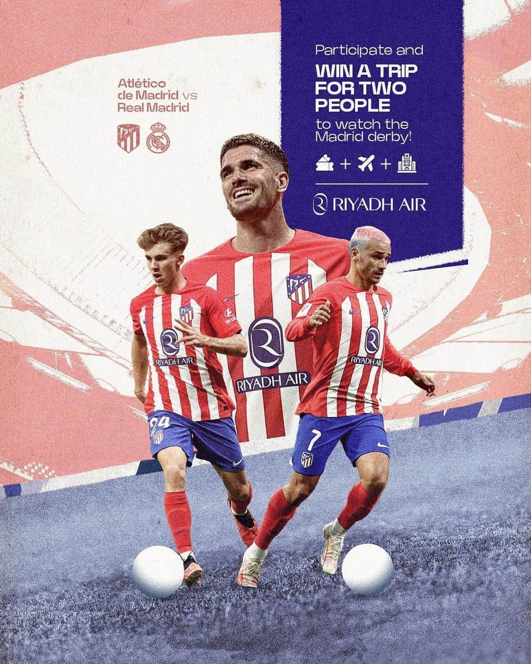 アトレティコ・マドリードのインスタグラム：「The Madrid Derby is here, and you can be part of it 👀  Follow @riyadhair & @atleticodemadrid and tag a friend for a chance to live a once-in-a-lifetime experience in the Atlético de Madrid VS Real Madrid game on September 24th. We are giving away 2 trips. Game On! 🔥  🚨 The winners of the giveaway: @german21099 and @_toto_riinoo_. Congratulations! 👏  #FutureTakesFlight #AúpaAtleti  ——  ¡El derbi madrileño ya está aquí! 👀  Sigue a @riyadhair & @atleticodemadrid y etiqueta a un amigo para entrar en el sorteo de una experiencia única durante el nuestro partido contra el Real Madrid del próximo domingo 24 de septiembre. Regalamos 2 viajes para ti y un amigo. ¿Te lo vas a perder?🔥  🚨 Los ganadores del sorteo son: @german21099 y @_toto_riinoo_. ¡Enhorabuena! 👏  #AúpaAtleti」